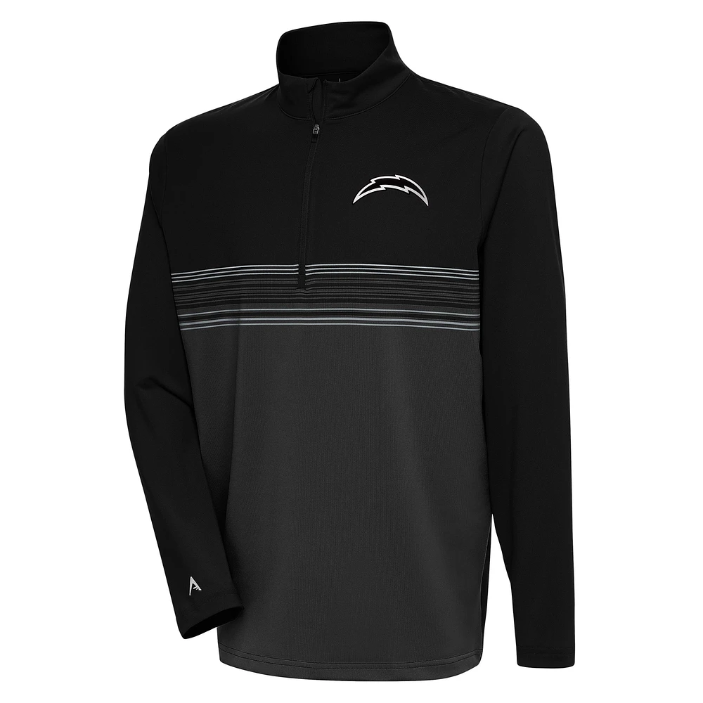 Men's Antigua Black Los Angeles Chargers Metallic Logo Pace Quarter-Zip Pullover Top