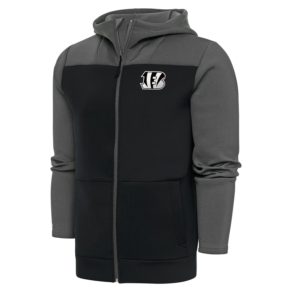 Men's Antigua Steel/Charcoal Cincinnati Bengals Metallic Logo Protect Full-Zip Hoodie