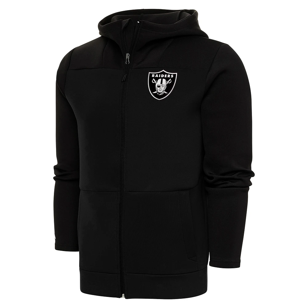 Men's Antigua Black Las Vegas Raiders Metallic Logo Protect Full-Zip Hoodie