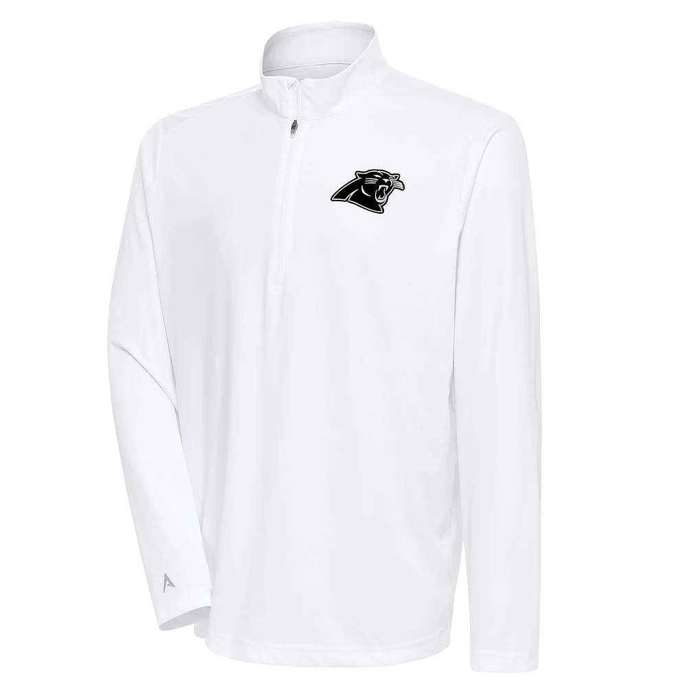 Men's Antigua White Carolina Panthers Metallic Logo Tribute Quarter-Zip Top