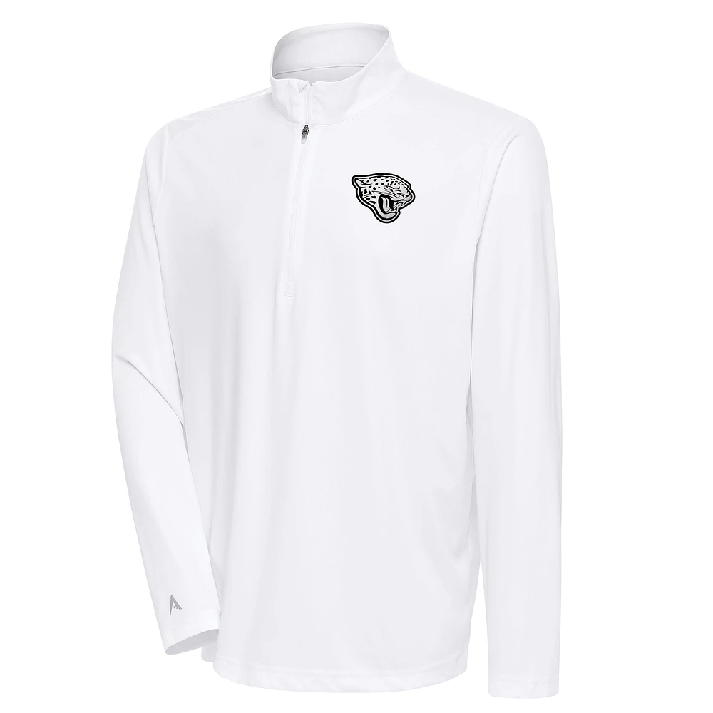 Men's Antigua White Jacksonville Jaguars Metallic Logo Tribute Quarter-Zip Top