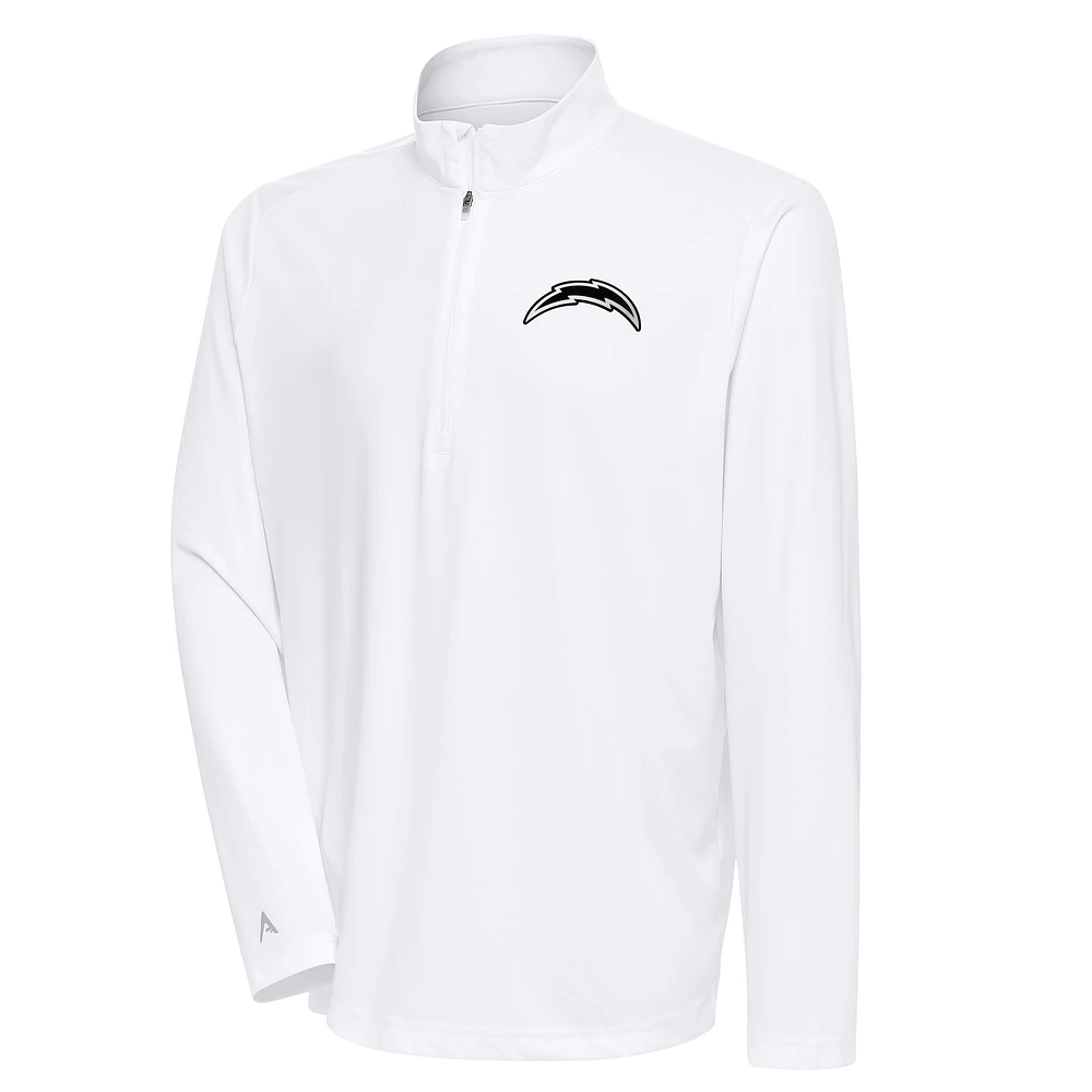 Men's Antigua White Los Angeles Chargers Metallic Logo Tribute Quarter-Zip Top