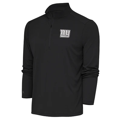 Men's Antigua Charcoal New York Giants Metallic Logo Tribute Quarter-Zip Top