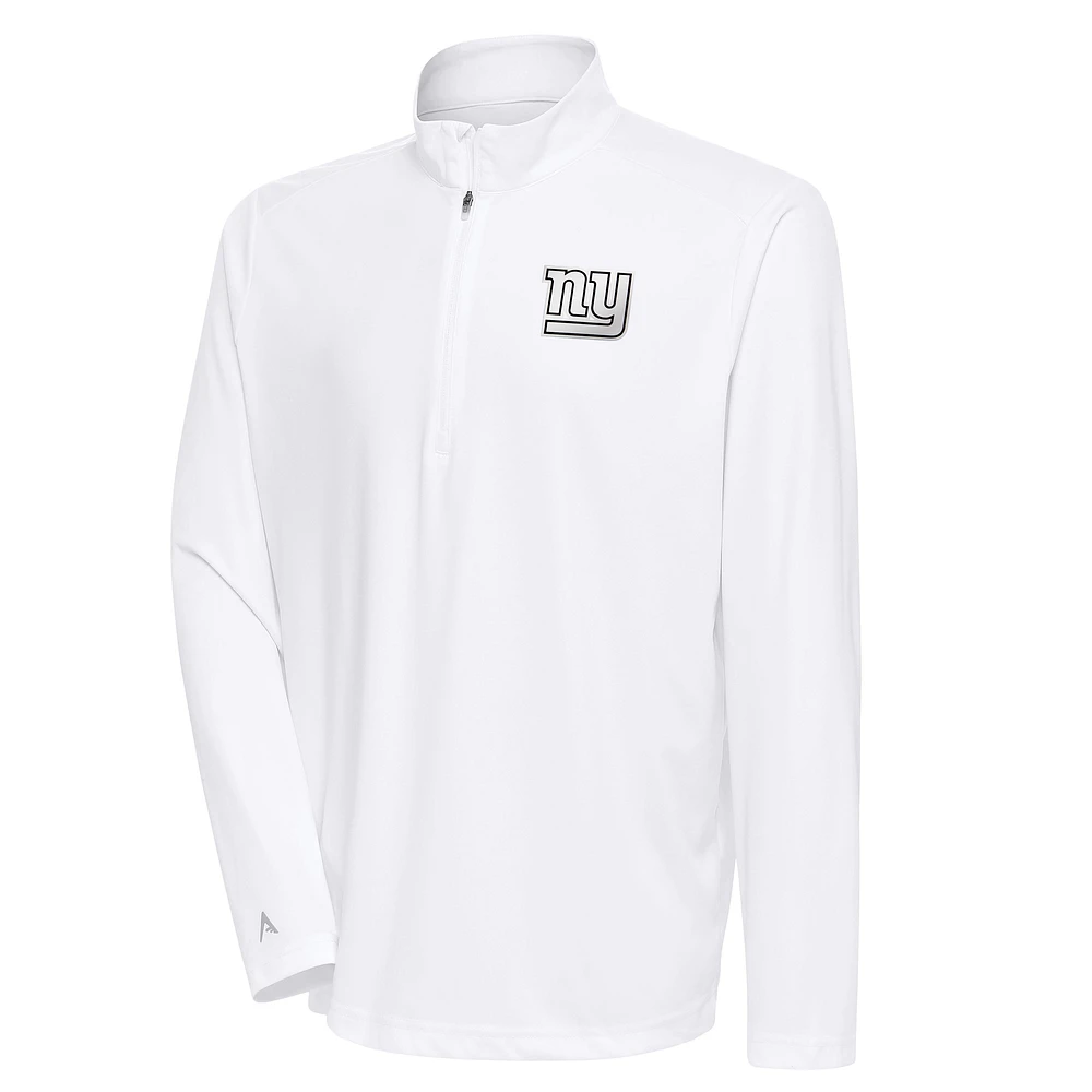 Men's Antigua White New York Giants Metallic Logo Tribute Quarter-Zip Top