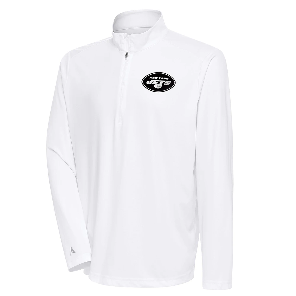 Men's Antigua White New York Jets Metallic Logo Tribute Quarter-Zip Top