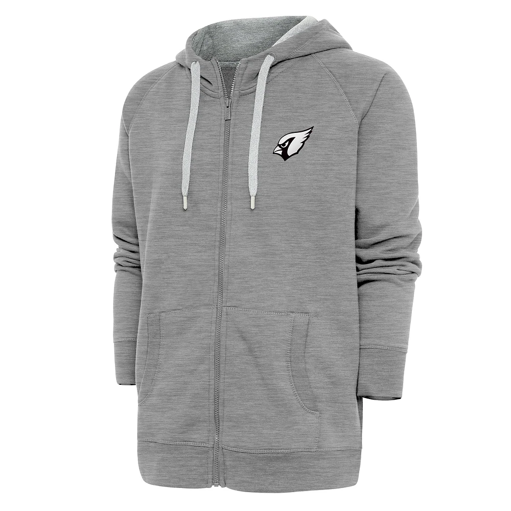 Men's Antigua Heather Gray Arizona Cardinals Metallic Logo Victory Full-Zip Hoodie