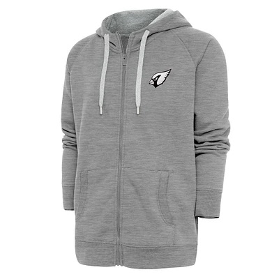Men's Antigua Heather Gray Arizona Cardinals Metallic Logo Victory Full-Zip Hoodie