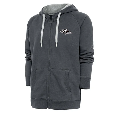 Men's Antigua Charcoal Baltimore Ravens Metallic Logo Victory Full-Zip Hoodie