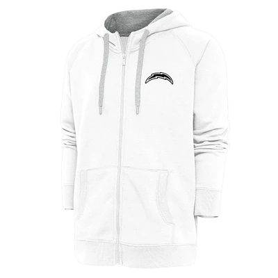 Men's Antigua White Los Angeles Chargers Metallic Logo Victory Full-Zip Hoodie