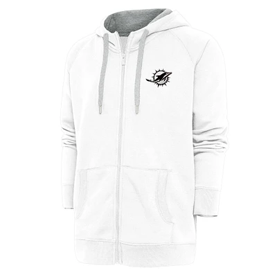 Men's Antigua White Miami Dolphins Metallic Logo Victory Full-Zip Hoodie