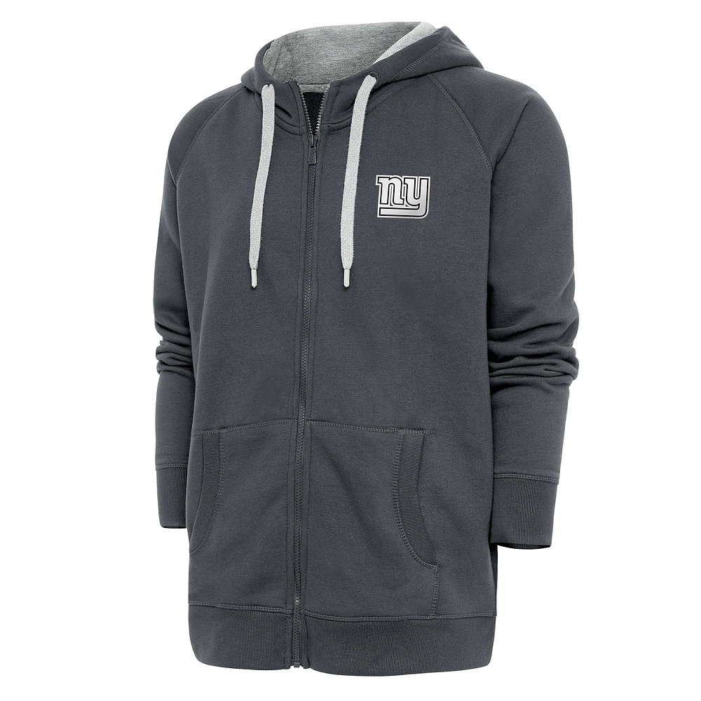 Men's Antigua Charcoal New York Giants Metallic Logo Victory Full-Zip Hoodie