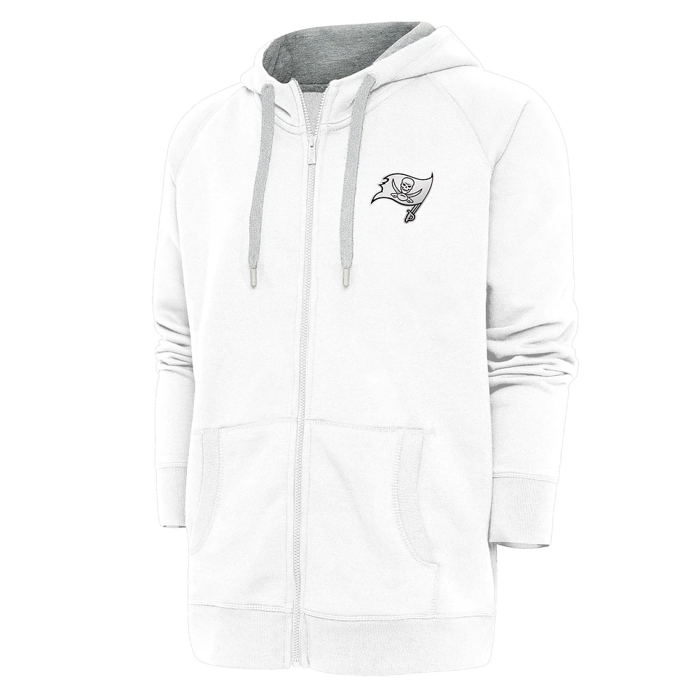 Men's Antigua White Tampa Bay Buccaneers Metallic Logo Victory Full-Zip Hoodie