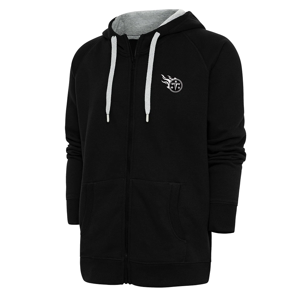 Men's Antigua Black Tennessee Titans Metallic Logo Victory Full-Zip Hoodie