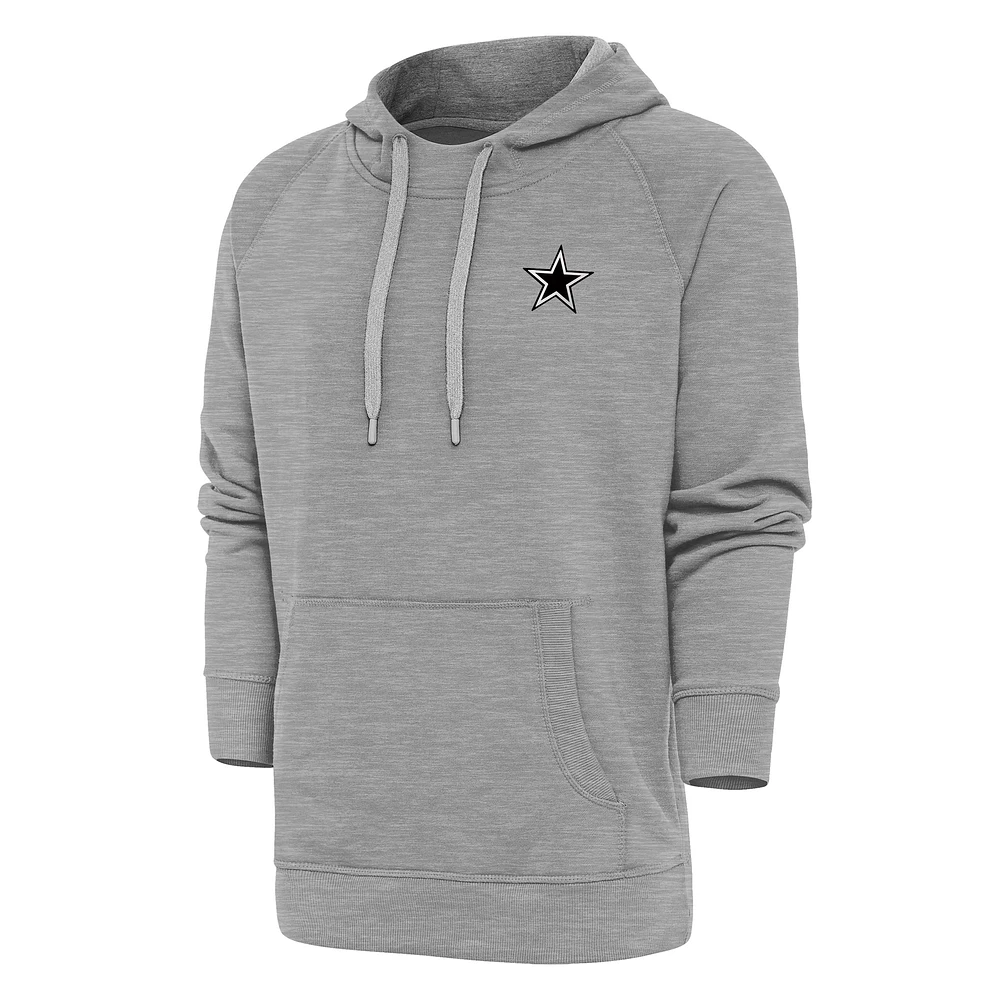 Men's Antigua Heather Gray Dallas Cowboys Metallic Logo Victory Pullover Hoodie