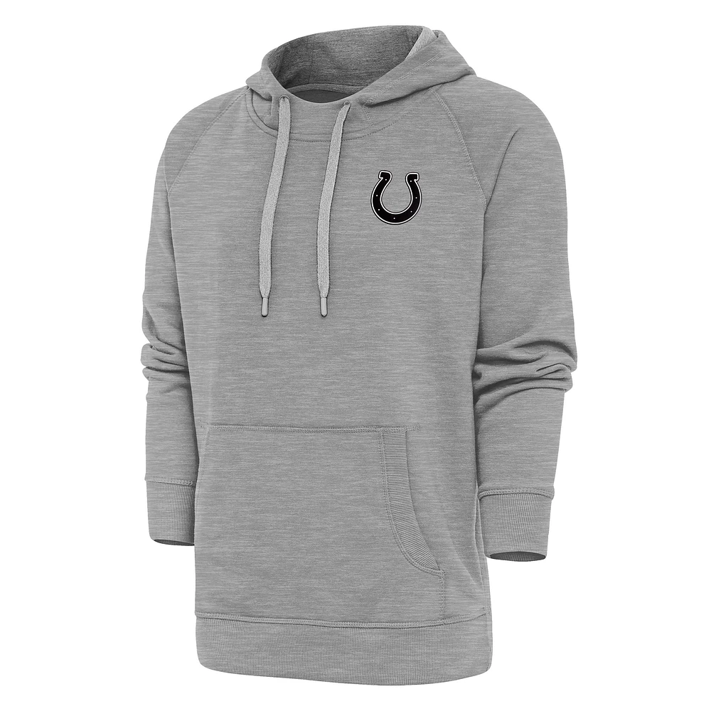 Men's Antigua Heather Gray Indianapolis Colts Metallic Logo Victory Pullover Hoodie