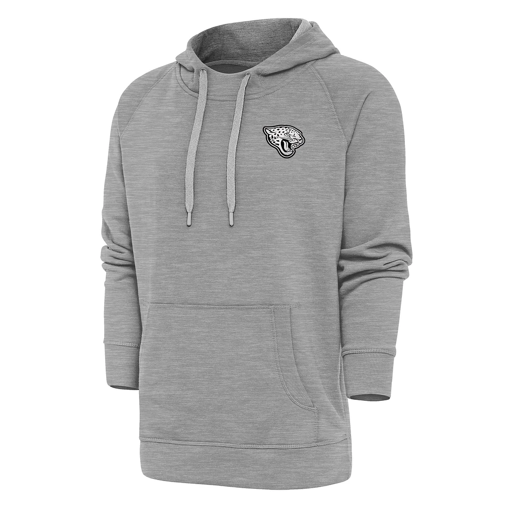 Men's Antigua Heather Gray Jacksonville Jaguars Metallic Logo Victory Pullover Hoodie
