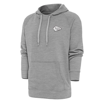 Men's Antigua Heather Gray Kansas City Chiefs Metallic Logo Victory Pullover Hoodie