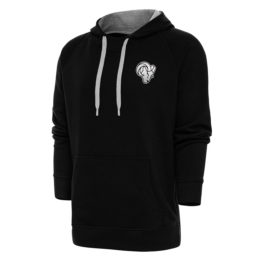Men's Antigua Black Los Angeles Rams Metallic Logo Victory Pullover Hoodie