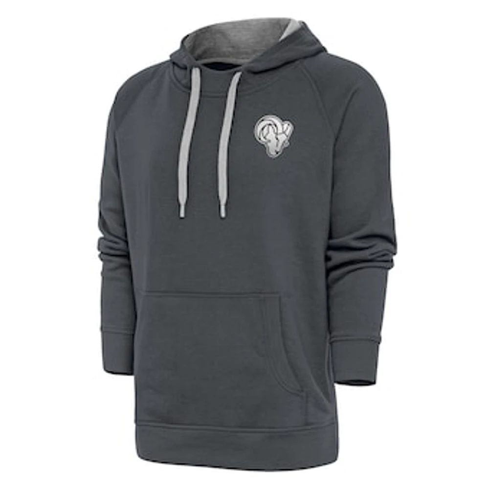 Men's Antigua Charcoal Los Angeles Rams Metallic Logo Victory Pullover Hoodie