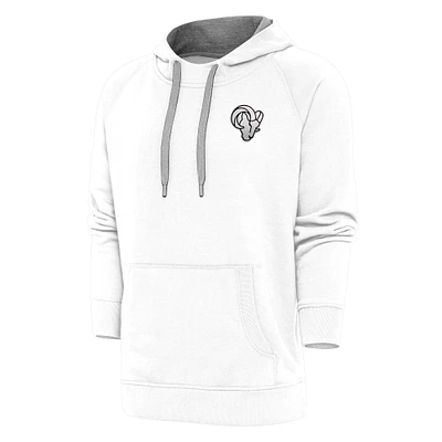 Men's Antigua White Los Angeles Rams Metallic Logo Victory Pullover Hoodie