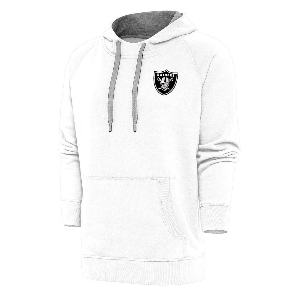 Men's Antigua White Las Vegas Raiders Metallic Logo Victory Pullover Hoodie