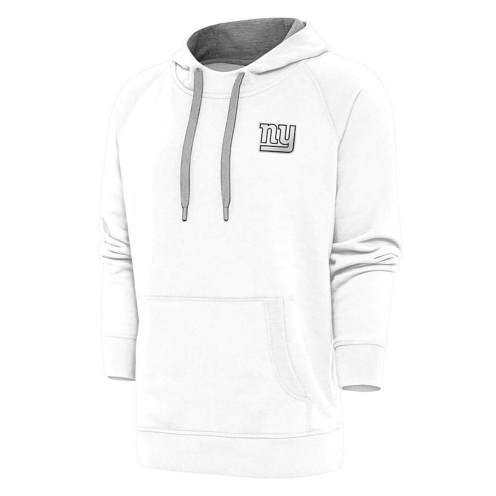 Men's Antigua White New York Giants Metallic Logo Victory Pullover Hoodie