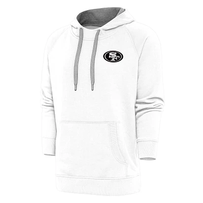 Men's Antigua White San Francisco 49ers Metallic Logo Victory Pullover Hoodie