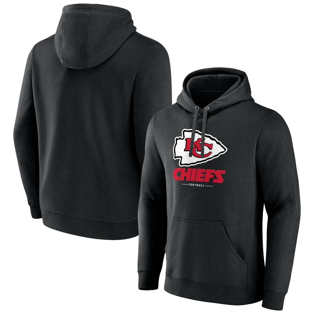 Men's Black Kansas City Chiefs Logo Team Lockup Fitted Pullover Hoodie