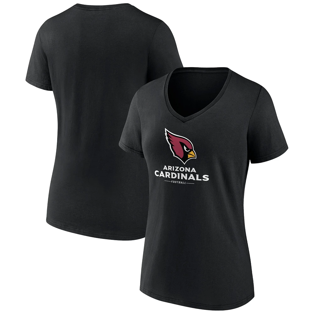 Women's Black Arizona Cardinals Logo Team Lockup V-Neck T-Shirt