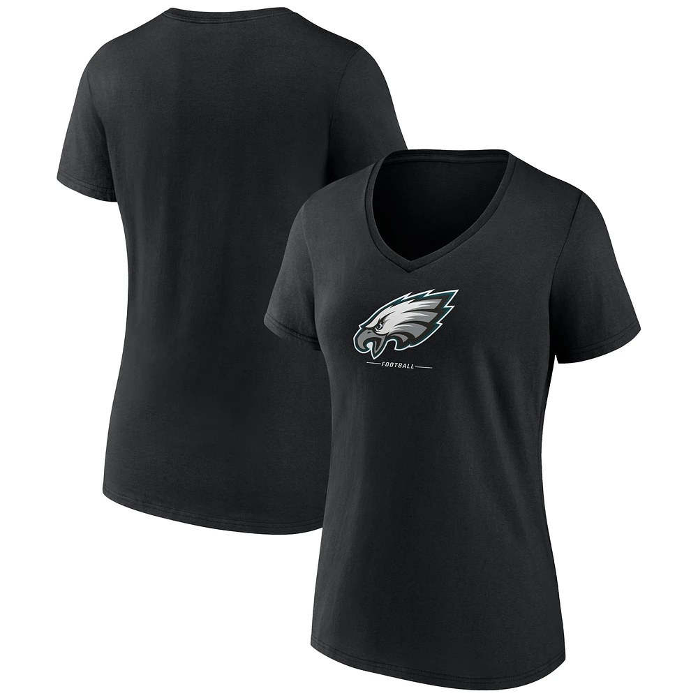 Women's Black Philadelphia Eagles Logo Team Lockup V-Neck T-Shirt