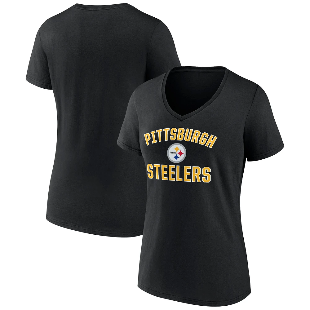 Women's Black Pittsburgh Steelers Victory Arch Team V-Neck T-Shirt