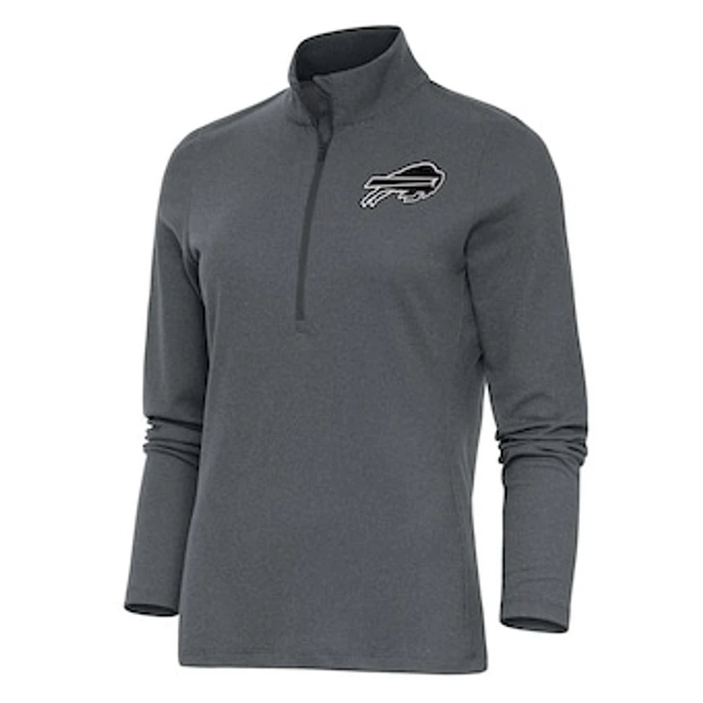 Women's Antigua Heather Charcoal Buffalo Bills Metallic Logo Epic Quarter-Zip Pullover Top