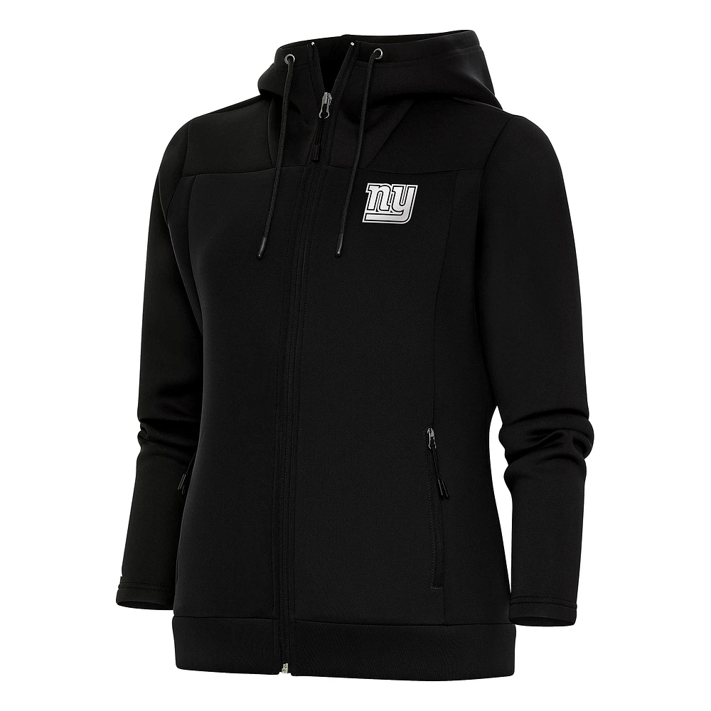 Women's Antigua Black New York Giants Metallic Logo Protect Full-Zip Jacket