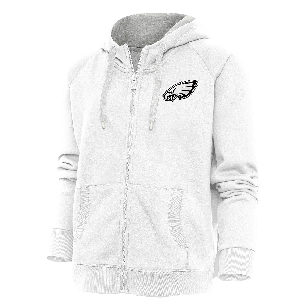 Women's Antigua White Philadelphia Eagles Metallic Logo Victory Full-Zip Hoodie