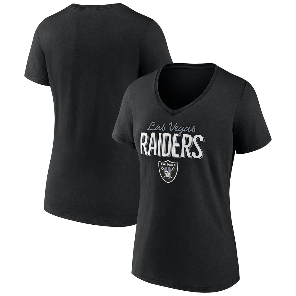 Women's Black Las Vegas Raiders Nostalgia V-Neck T-Shirt