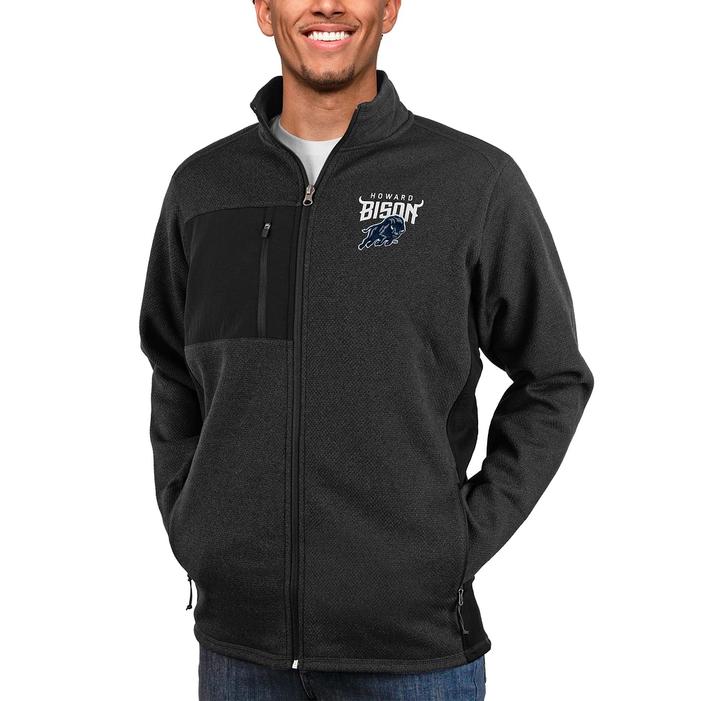 Men's Antigua Heather Black Howard Bison Course Full-Zip Jacket