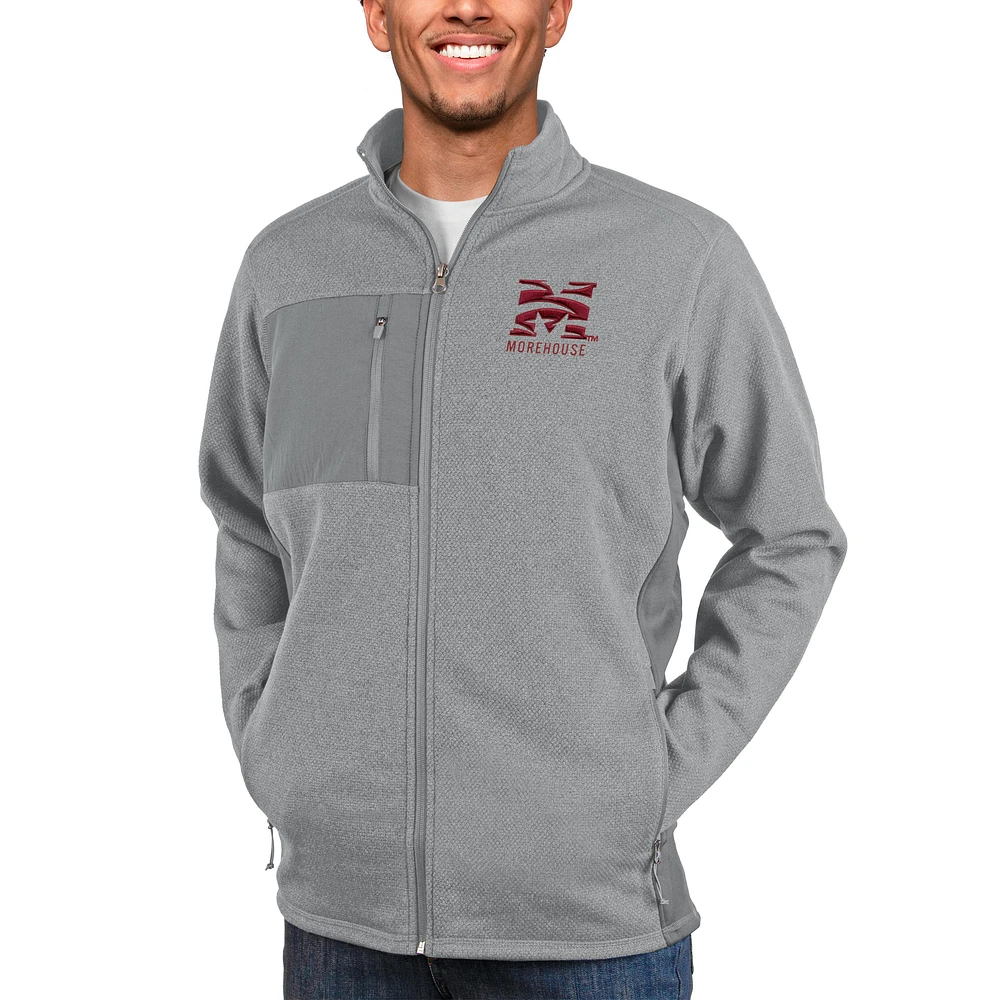 Men's Antigua Heather Gray Morehouse Maroon Tigers Course Full-Zip Jacket