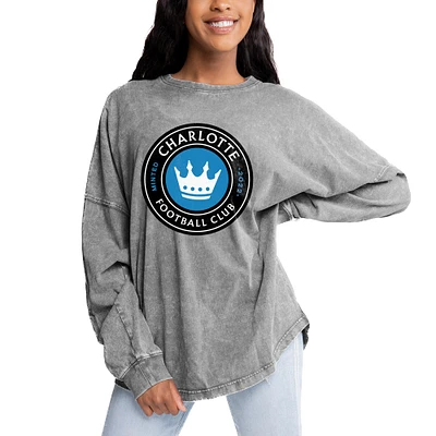 Women's Gameday Couture Gray Charlotte FC Faded Wash Pullover Sweatshirt