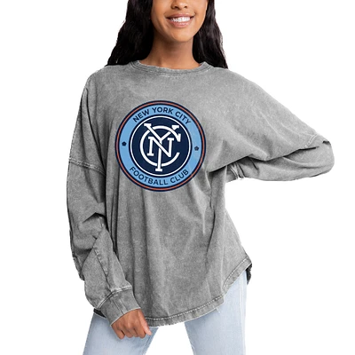 Women's Gameday Couture Gray New York City FC Faded Wash Pullover Sweatshirt
