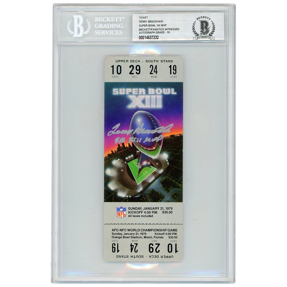 Terry Bradshaw Pittsburgh Steelers Autographed Ticket from January 21 1979 with "SB XIII MVP" Inscription - Beckett/Fanatics Witnessed 10