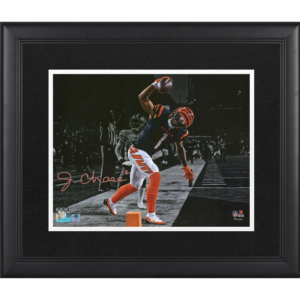 Ja'Marr Chase Cincinnati Bengals Autographed Framed 11" x 14" Touchdown Spike Spotlight Photograph