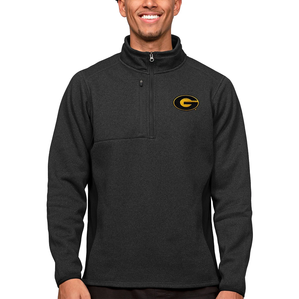 Men's Antigua Heather Black Grambling Tigers Course Quarter-Zip Pullover Top