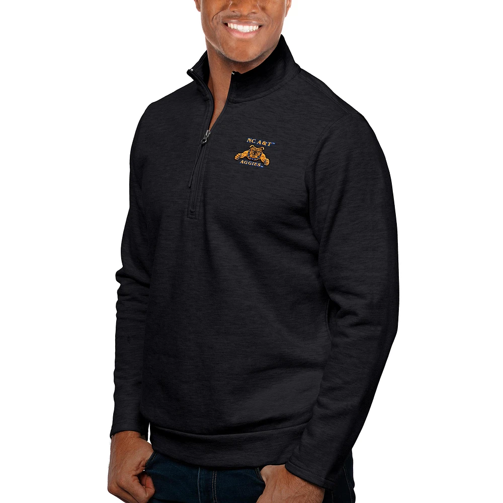 Men's Antigua Heather Black North Carolina A&T Aggies Gambit Quarter-Zip Pullover Top