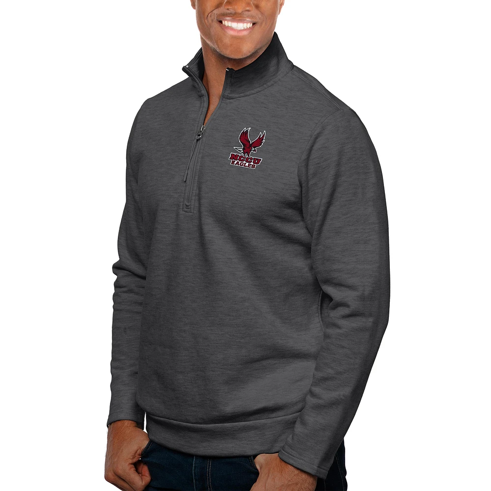 Men's Antigua Heather Charcoal North Carolina Central Eagles Gambit Quarter-Zip Pullover Top