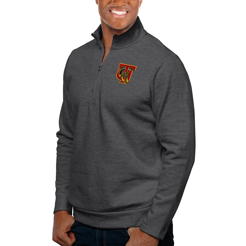 Men's Antigua Heather Charcoal Tuskegee Golden Tigers Gambit Quarter-Zip Pullover Top
