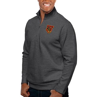 Men's Antigua Heather Charcoal Tuskegee Golden Tigers Gambit Quarter-Zip Pullover Top