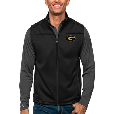 Men's Antigua Black Grambling Tigers Links Full-Zip Golf Vest