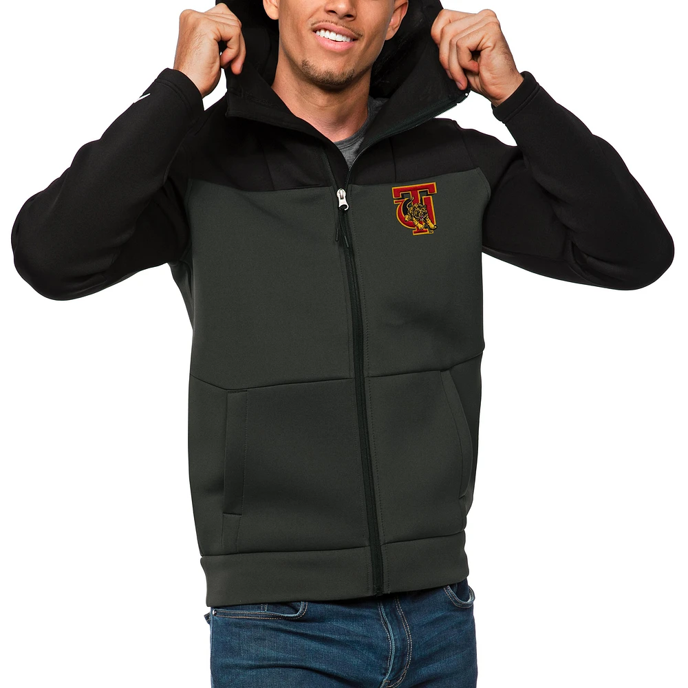 Men's Antigua Black/Charcoal Tuskegee Golden Tigers Protect Full-Zip Hoodie