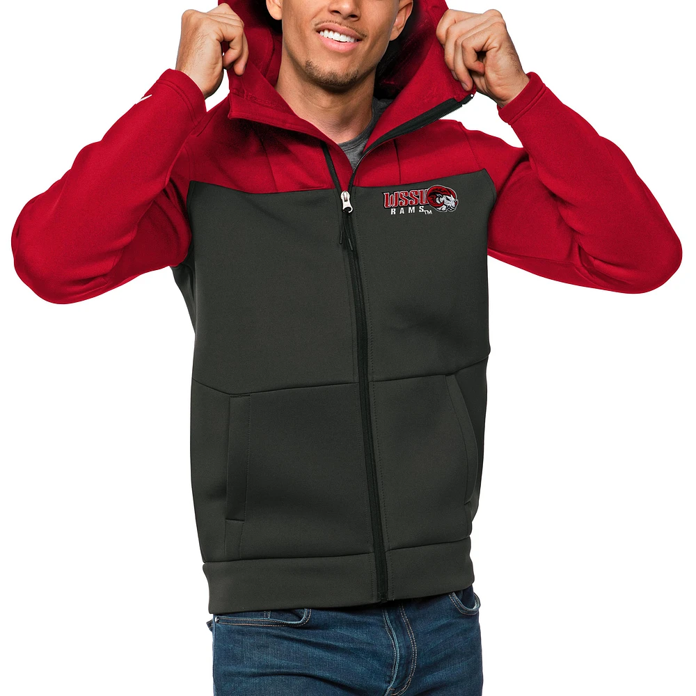Men's Antigua Red/Charcoal Winston-Salem State Rams Protect Full-Zip Hoodie