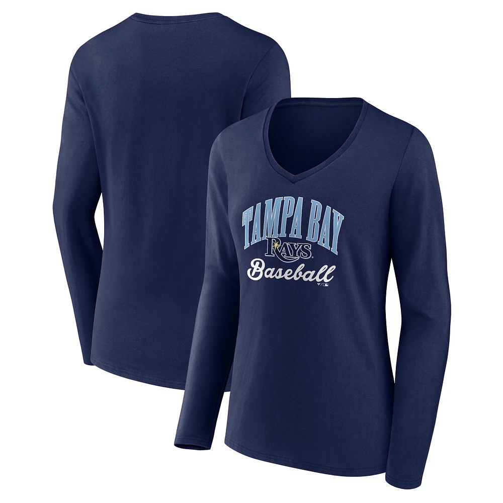Women's Navy Tampa Bay Rays Victory Script Long Sleeve V-Neck T-Shirt